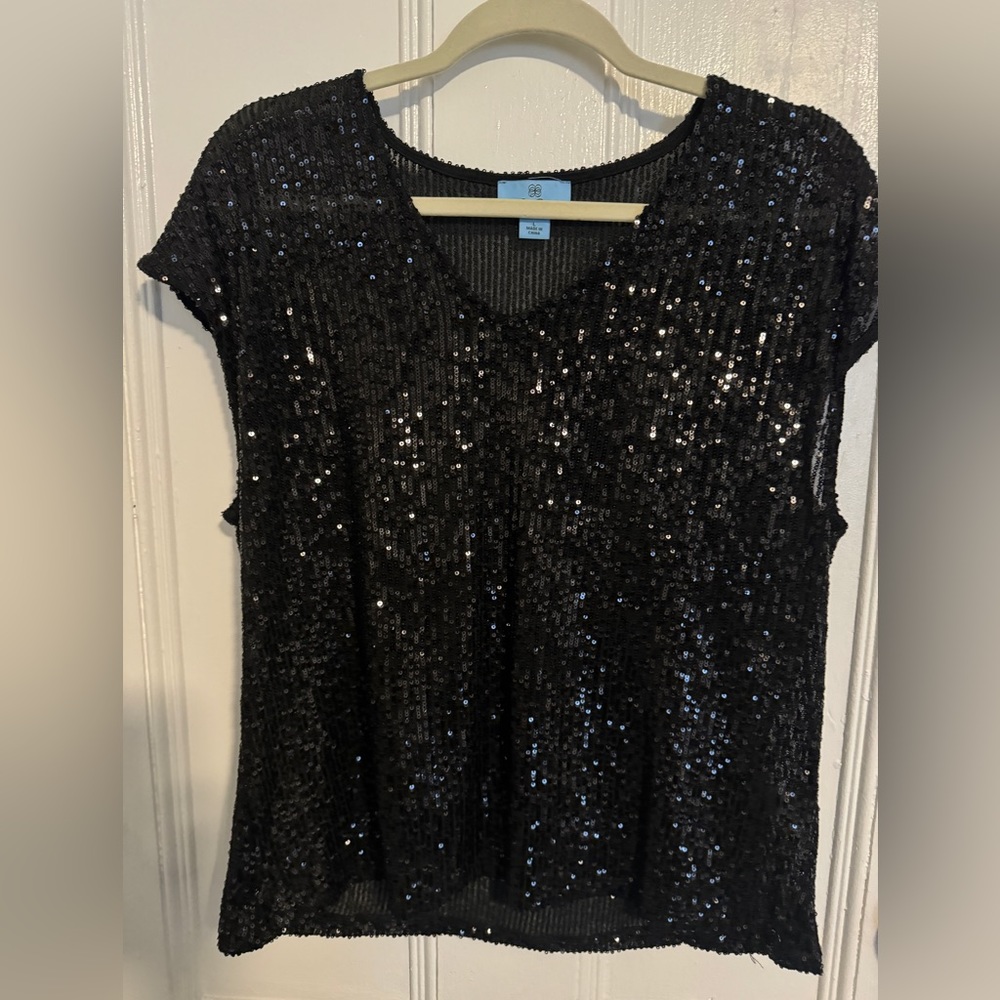 women short sleeves sequence blouse